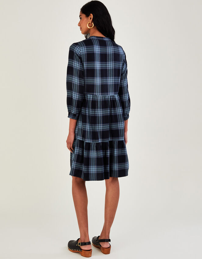 Check Short Smock Dress in LENZING™ ECOVERO™, Blue (NAVY), large