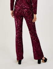Daisy Sequin Velvet Kickflare Trousers, Red (BURGUNDY), large