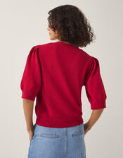 Ellen Short Sleeve Floral Embroidered Cardigan, Red (RED), large