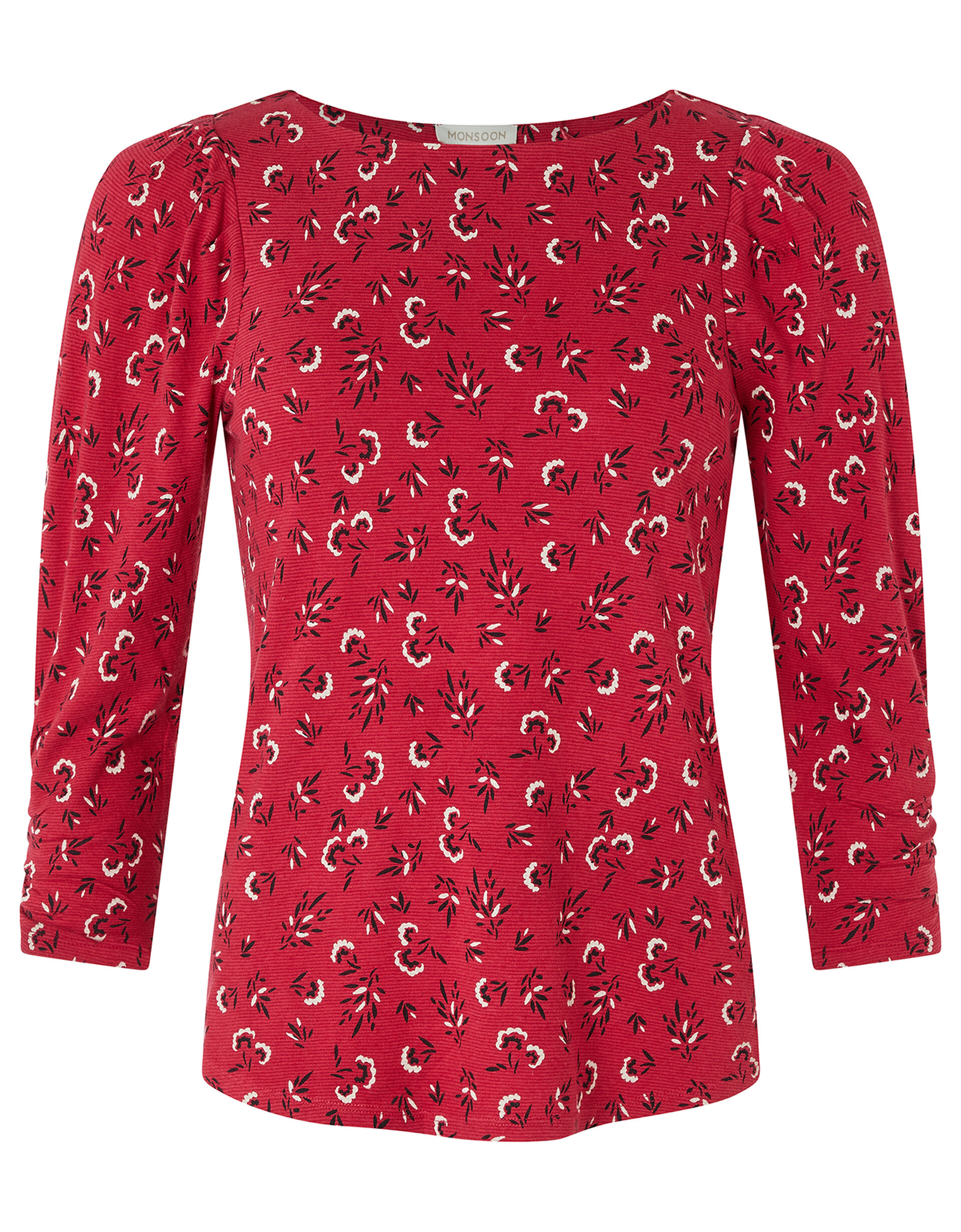 Dua Ditsy Floral Top with Organic Cotton, Red (RED), large