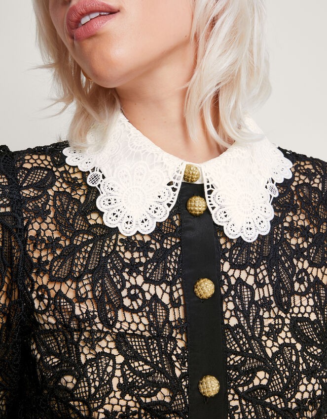 Larae Lace Shirt Dress, Black (BLACK), large