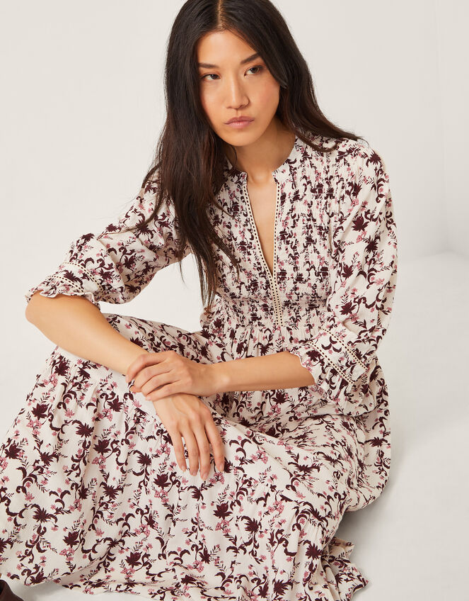 Jacqueline Floral Midi Dress, Ivory (IVORY), large