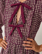 Agatha Tie Front Check Midi Dress, Red (CHERRY), large