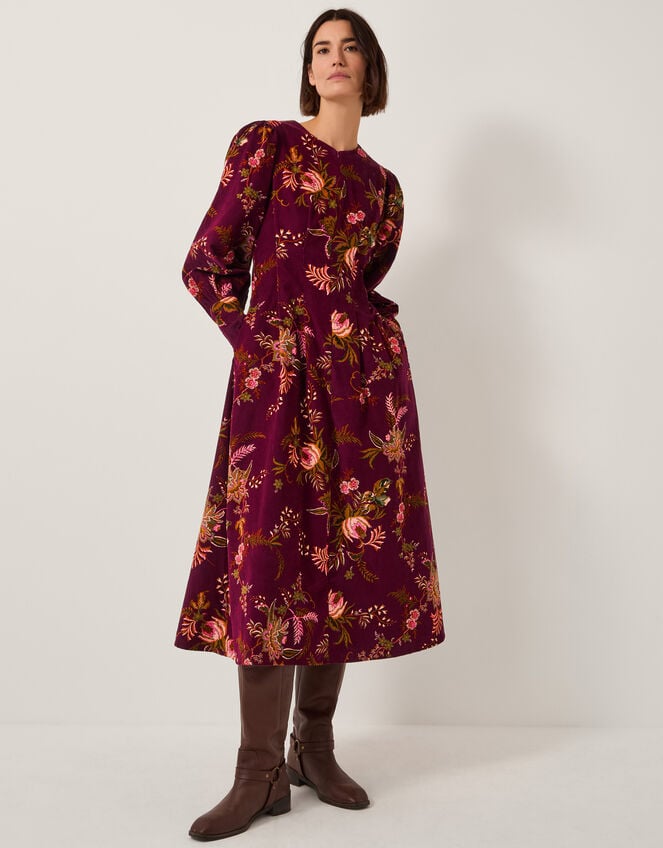 Yasmina Floral Fit & Flare Midi Dress, Red (CHERRY), large