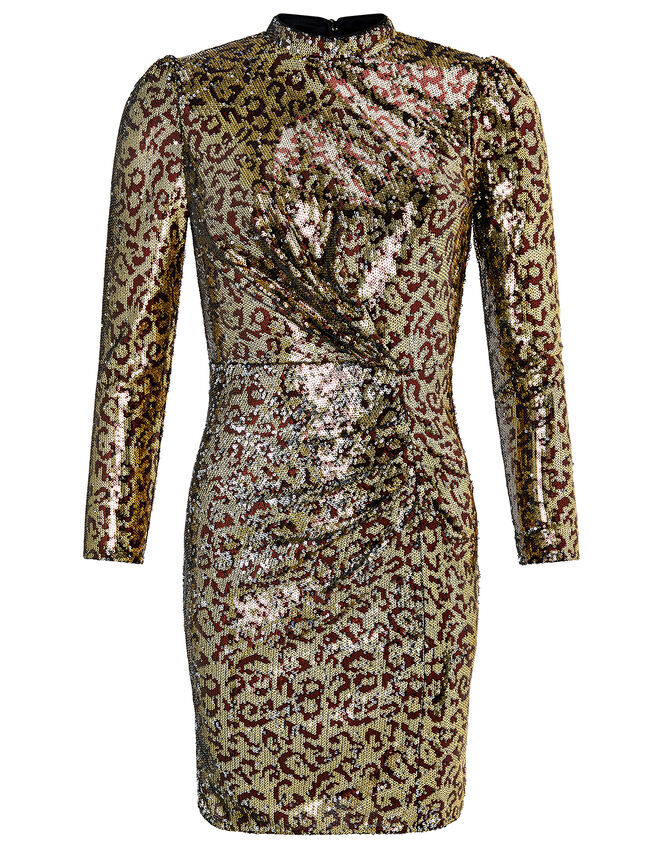 Tory Leopard Sequin Short Dress, Gold (GOLD), large