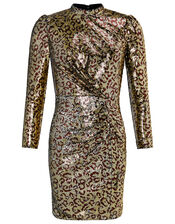 Tory Leopard Sequin Short Dress, Gold (GOLD), large