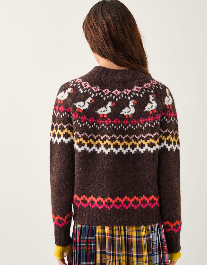 Monsoon x Sarah Corbett-Winder Duck Fair Isle Sweater, Brown (CHOCOLATE), large