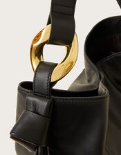Ring Detail Leather Shoulder Bag, , large