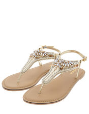 Rita Gem-Embellished Toe-Post Sandals, Gold (GOLD), large