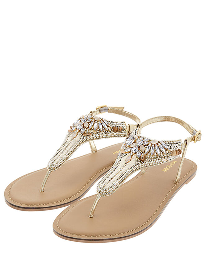 Rita Gem-Embellished Toe-Post Sandals, Gold (GOLD), large