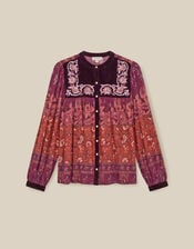 Hunter Floral Print Jersey Shirt, Red (BURGUNDY), large