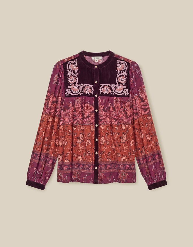 Hunter Floral Print Jersey Shirt, Red (BURGUNDY), large