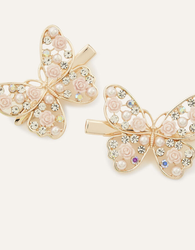 Pearl Rose Butterfly Hair Clip Twinset, , large