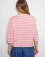 Sammi Stripe Crop Sleeve Jumper, Pink (PINK), large