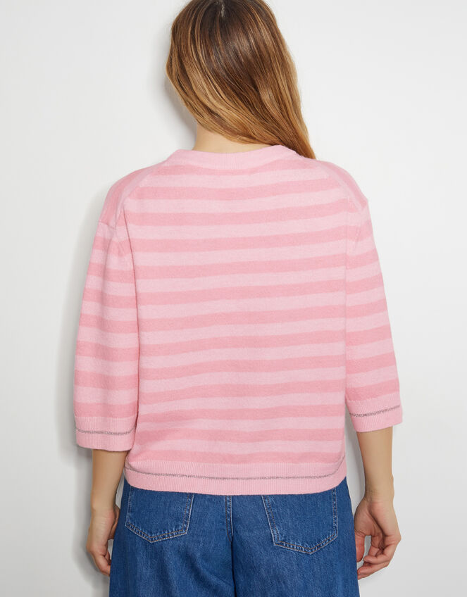 Sammi Stripe Crop Sleeve Jumper, Pink (PINK), large
