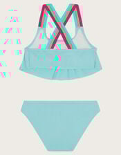 Cross Strap Frilly Bikini Set, Blue (TURQUOISE), large