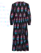 East Helena Woodblock Print Midi Dress, Black (BLACK), large
