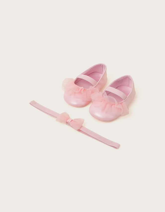 Baby Ruffle Booties and Bando Set, Pink (PINK), large