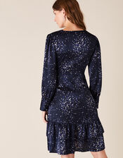 Ditsy Star Print Embellished Wrap Dress, Blue (NAVY), large