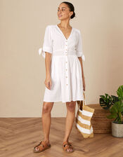 Dolly Dobby Stripe Short Dress, White (WHITE), large