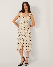 Isabel Polka Dot Midi Dress, Ivory (IVORY), large
