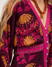 Koa Long Sleeve Floral Midi Dress, Red (BERRY), large
