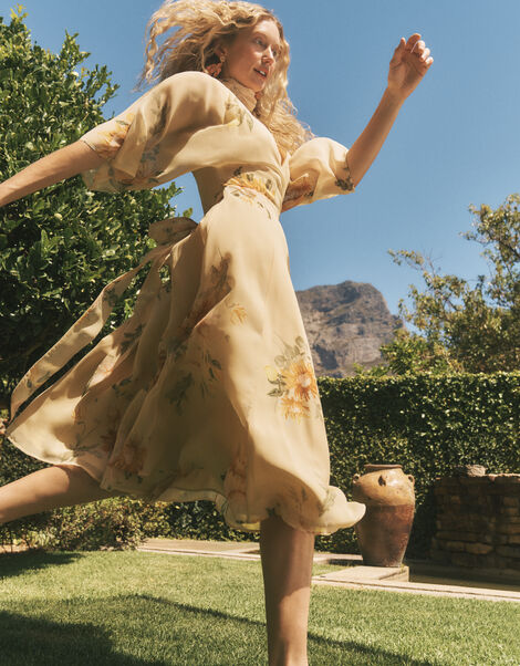 Sukhi Sunflower Midi Wrap Dress, Yellow (YELLOW), large