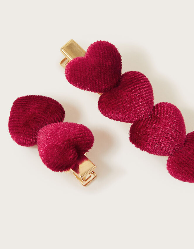 Velvet Heart Hair Clips Set of Two, , large