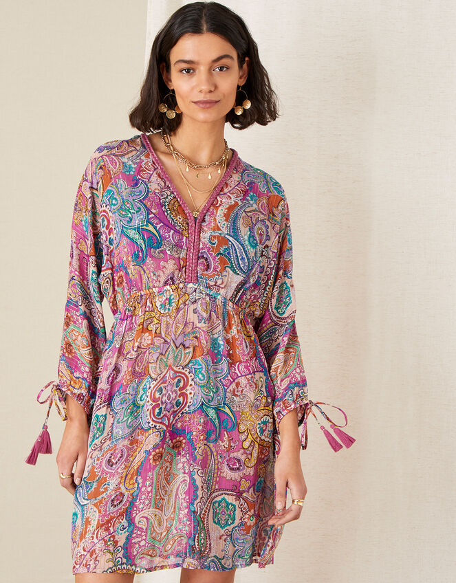Paisley Print Kaftan Dress, Pink (PINK), large