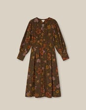 Princella Floral Corduroy Midi Dress, Green (GREEN), large