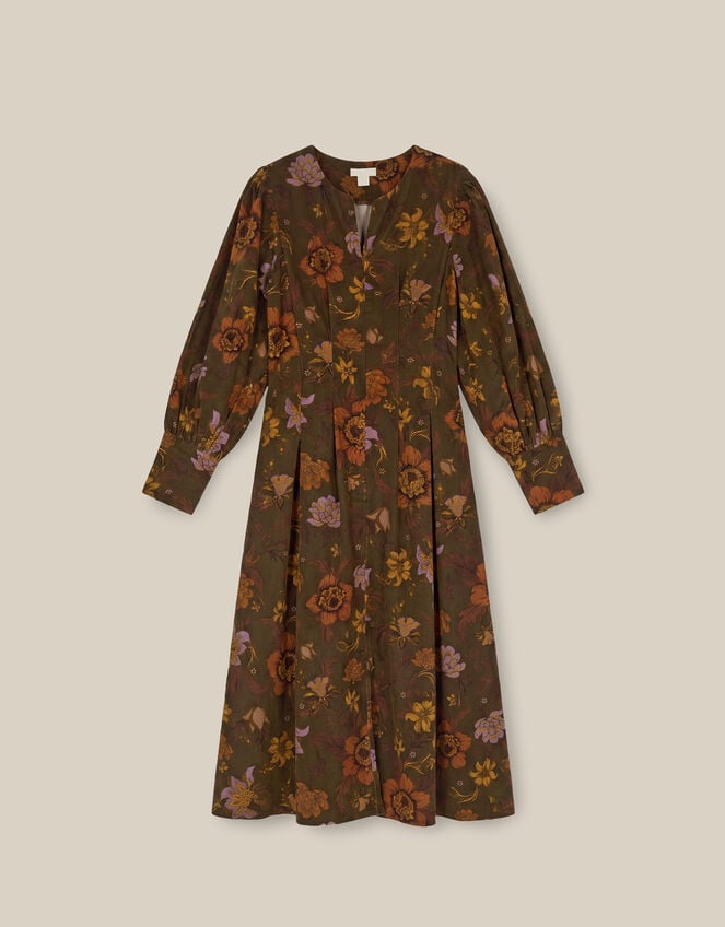 Princella Floral Corduroy Midi Dress, Green (GREEN), large