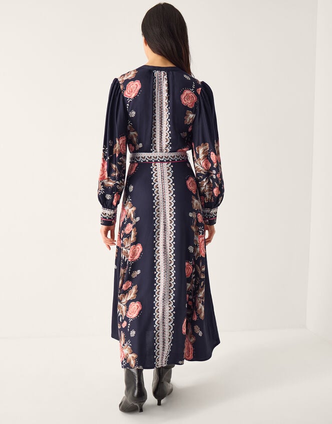Rosalie Blouson Floral Print Midi Dress, Blue (NAVY), large