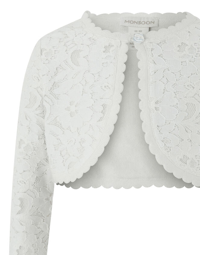Baby Eliona Cropped Lace Cardigan, White (WHITE), large