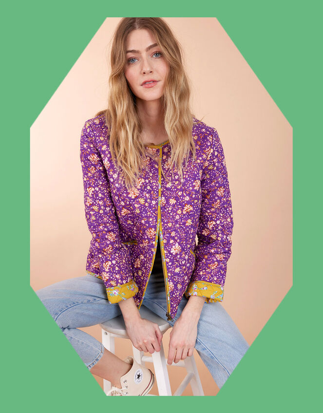 East Lana Print Quilted Jacket, Purple (PURPLE), large