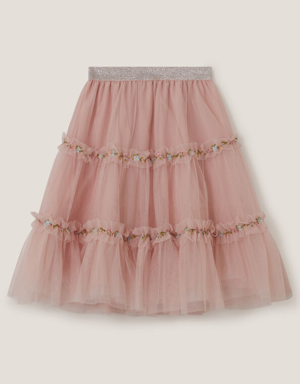 Floral Embroidered Tulle Skirt, Pink (PINK), large