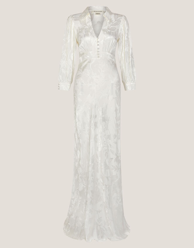 Grace Long Sleeve Satin Shirt Wedding Dress, Ivory (IVORY), large