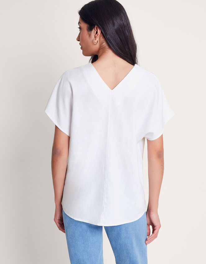 Viola V-Neck Pintuck T-Shirt, White (WHITE), large