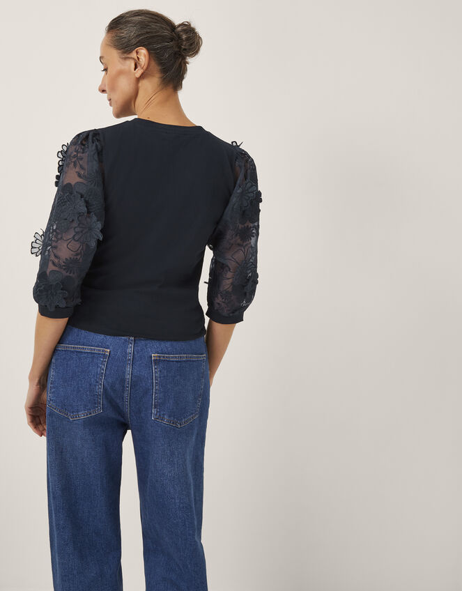 Embellished Floral Blouse, Blue (NAVY), large