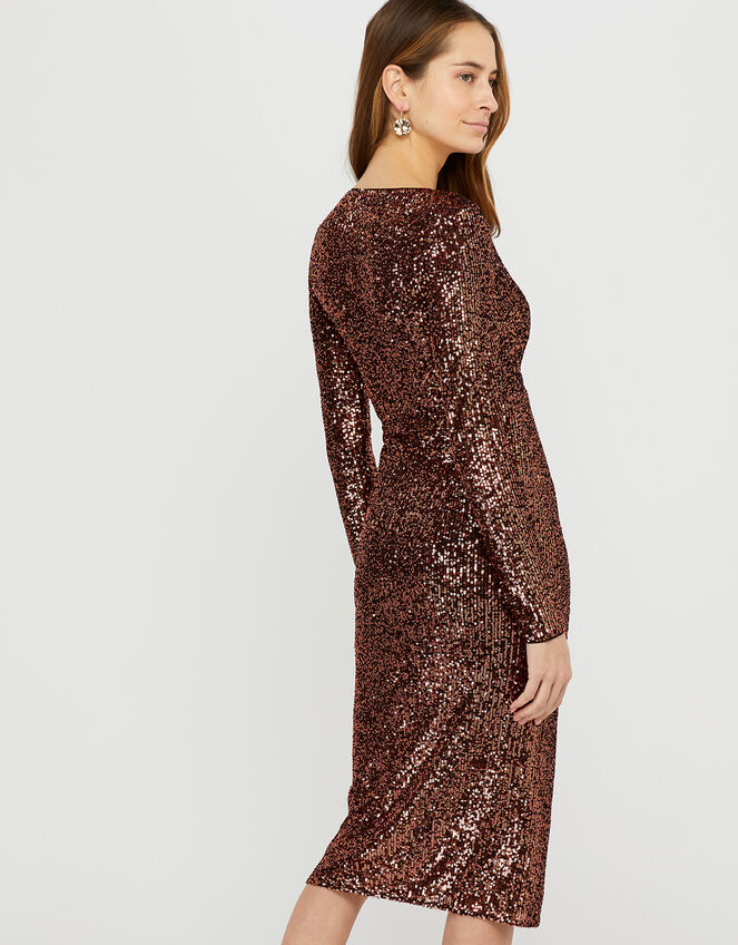 Rosie Sequin Midi Dress, Bronze (BRONZE), large