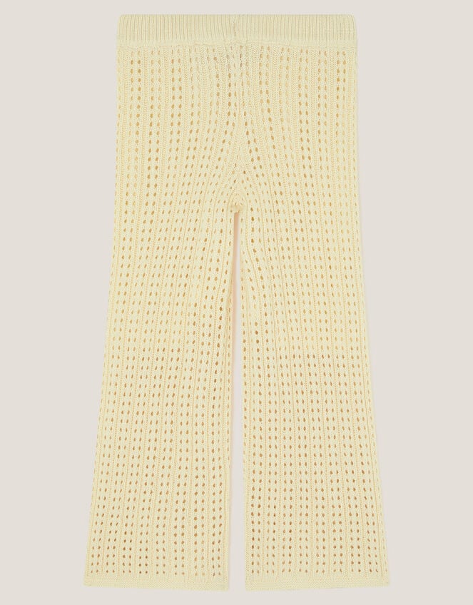 Embroidered Crochet Knit Trousers, Ivory (IVORY), large