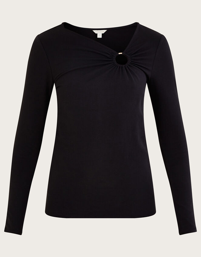 Ring Detail Jersey Top with Sustainable Cotton, Black (BLACK), large