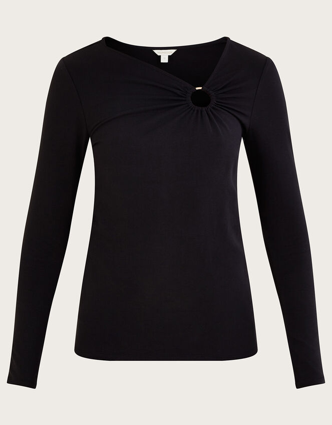 Ring Detail Jersey Top with Sustainable Cotton, Black (BLACK), large
