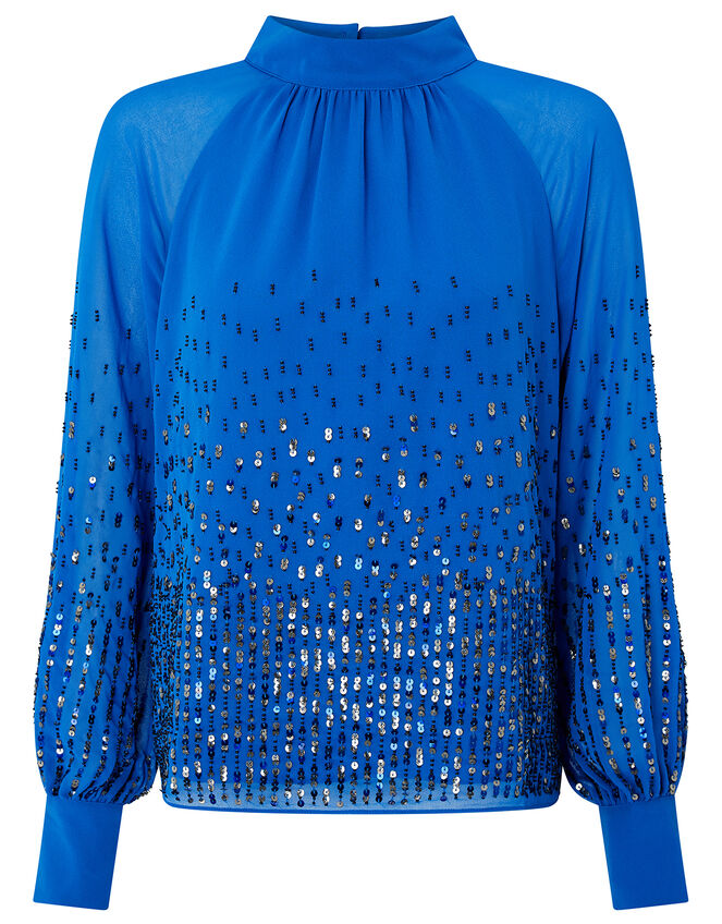 Leah Sequin Blouse, Blue (BLUE), large