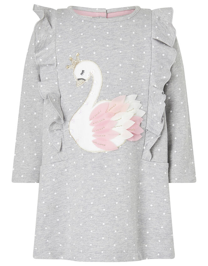 Baby Swan Sweat Dress and Tights Set, Grey (GREY), large