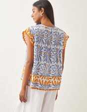 Cece Woodblock Print Top, Blue (BLUE), large