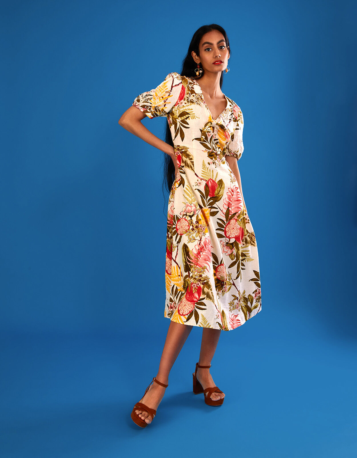 Eliana Pomegranate Dress in Linen Blend Ivory