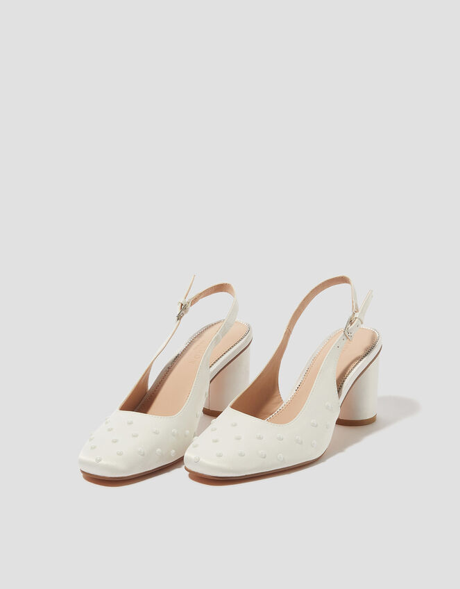 Pelia Pearl Satin Slingback Heels, Ivory (IVORY), large