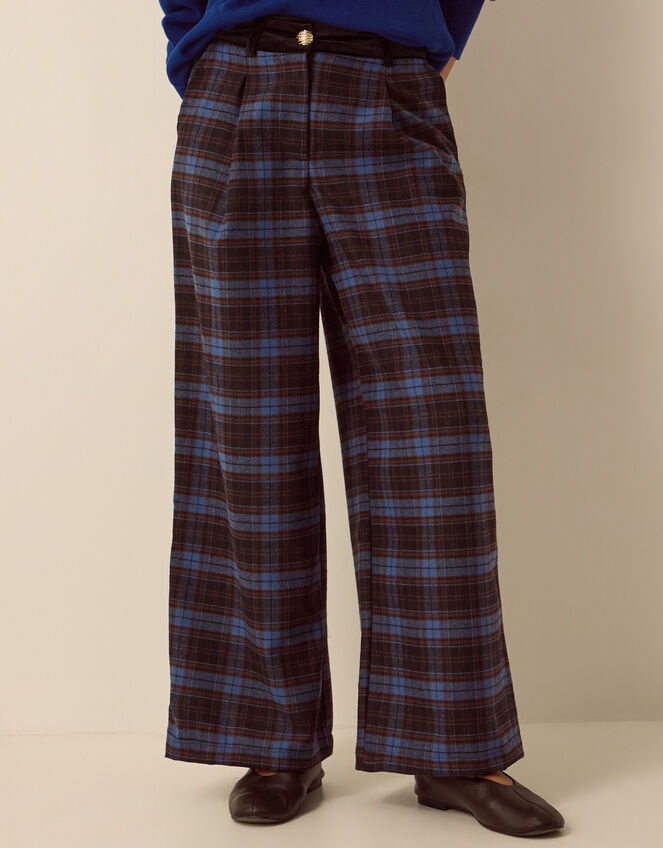 Jules Check Wide Leg Trousers, Blue (COBALT), large