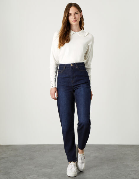 Barrel Jeans with Recycled Cotton, Blue (INDIGO), large