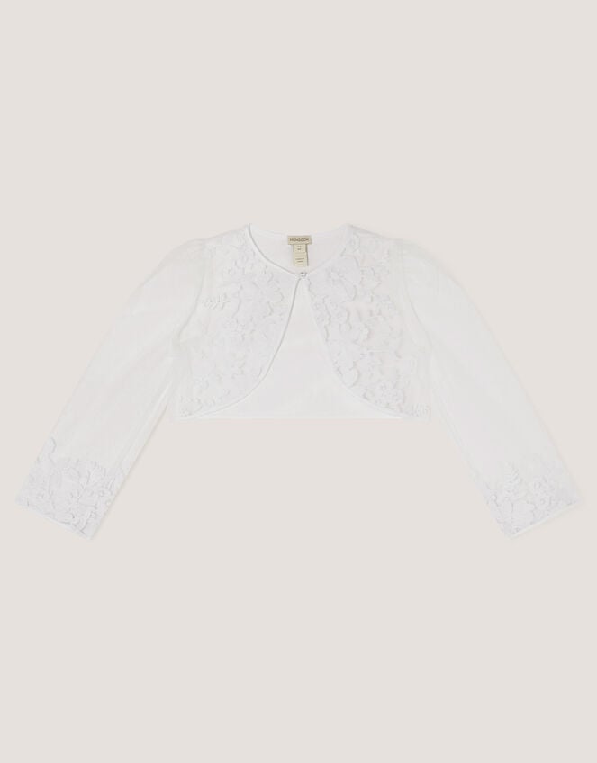 Felicity Embroidered Mesh Cardigan, White (WHITE), large